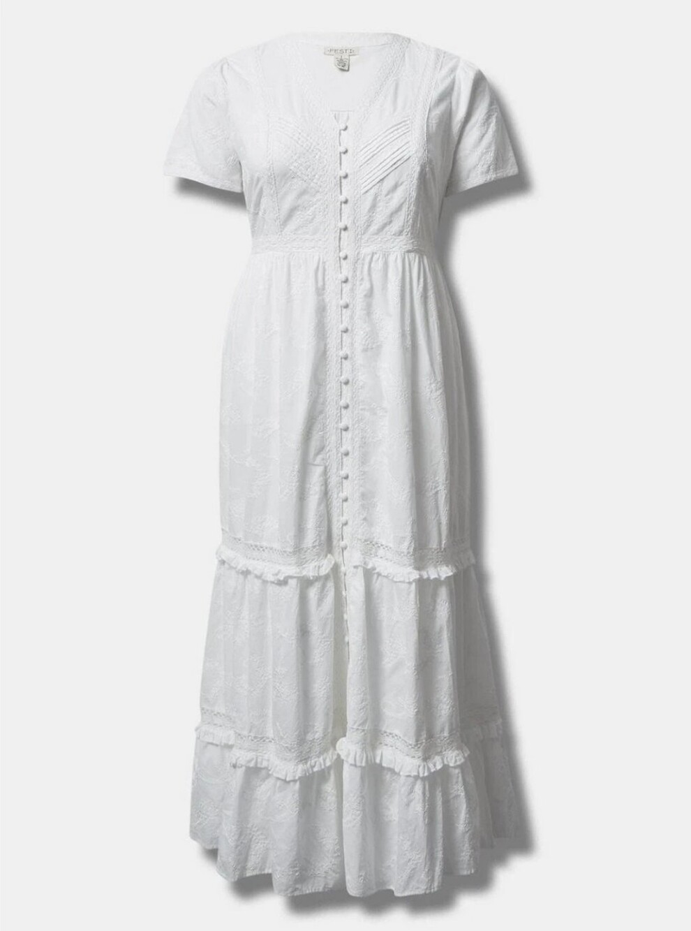 Festi White Button-Front Tiered Maxi Dress